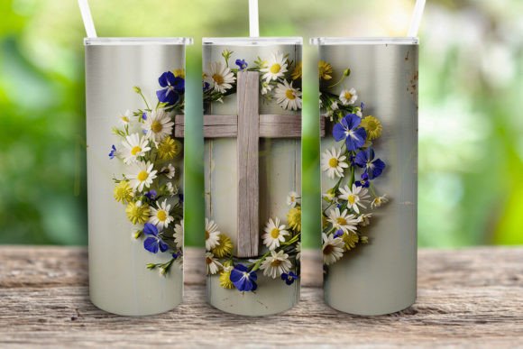 3D Christian Cross Floral Tumbler for Graphics and Crafts