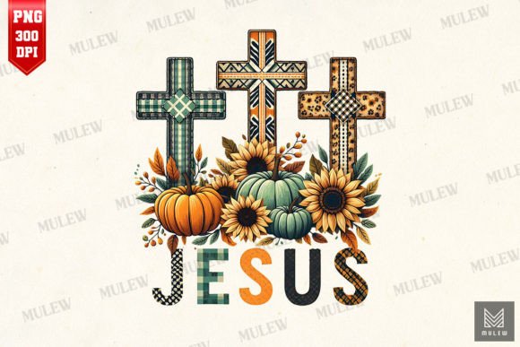 Jesus Cross and Pumpkins Sublimation PNG for Graphics and Crafts